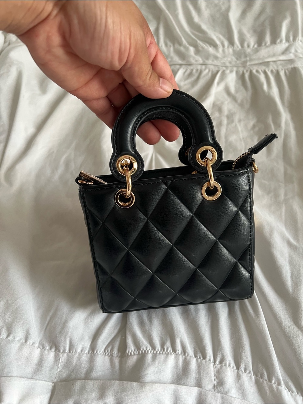 Black Quilted Mini Bag with Gold Hardware